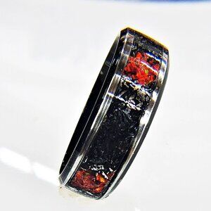 "Asteroid Alert" Ring with Campo del Cielo Meteorite Shavings & Red Opal